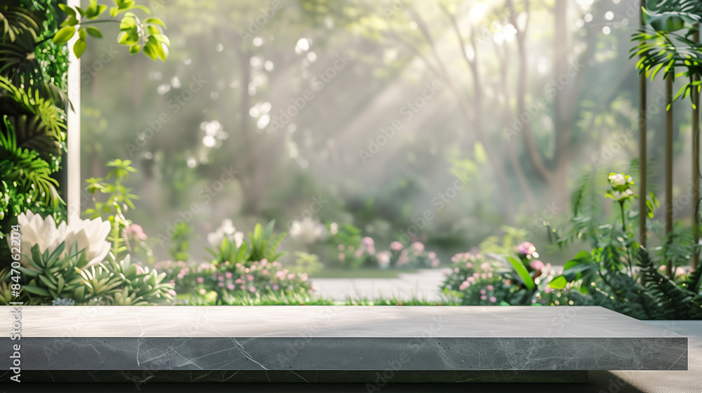 Stone Platform in Blooming Garden - Generative AI Stone Platform in Blooming Garden - Generative AI