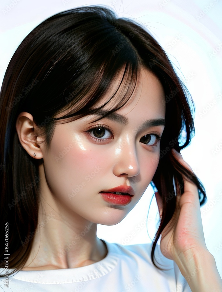 High-quality crop photo of skincare and cosmetics concept with copy space for text. Woman with beautiful face touching healthy facial skin portrait. Beautiful happy Asian girl model with natural
High-quality crop photo of skincare and cosmetics concept with copy space for text. Woman with beautiful face touching healthy facial skin portrait. Beautiful happy Asian girl model with natural