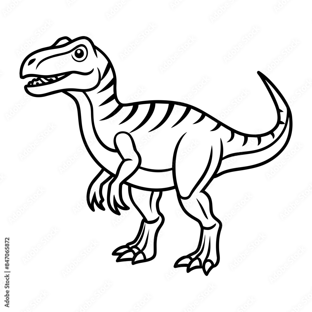 Fototapeta premium Dinosaur Vector Illustration Line Art - Dinosaur Line Art Silhouette, Animal Coloring Book Page For Kids. Dinosaur Black And White Vector Illustration Line Art For Kids Coloring Book.