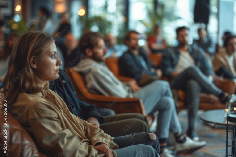 Group of people waiting for job interview in a modern office lobby. Group of people waiting for job interview in a modern office lobby.