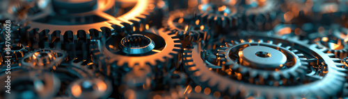 3D intricate mechanical gears and cogs photo