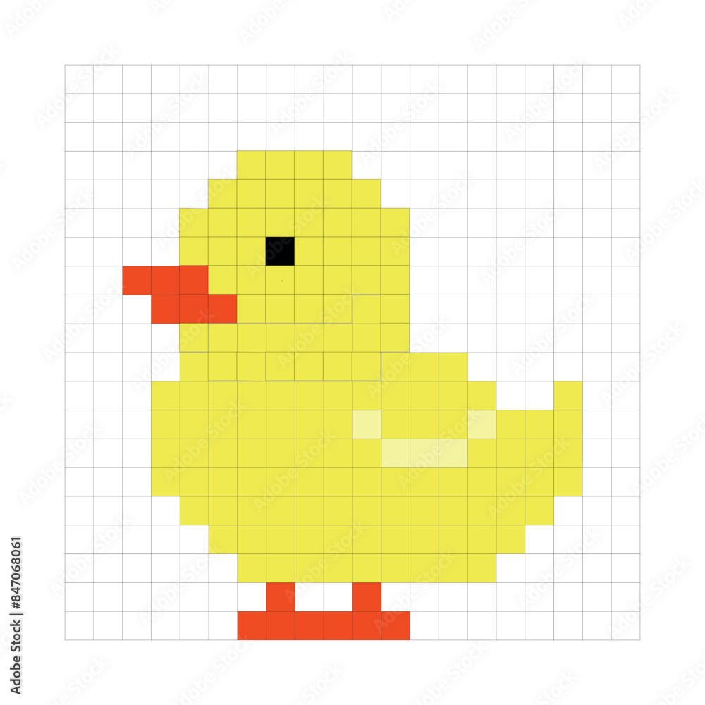 Fototapeta premium duckling, T-shirt sticker, children's illustration, pixel art, bright picture, design for children, cages, mosaic, decoration of clothes for children, applique, children's design