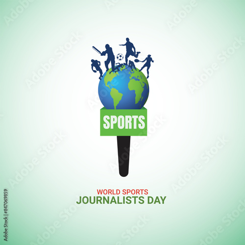 World Sports Journalists Day creative unique vector illustration, International Sports Journalist Day, microphone, and looks into the camera live in the media. Vector. 2 JULY
