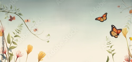 Wallpaper Mural Beautiful spring scene with vibrant flowers and butterflies in a serene, pastel background. Ideal for nature themes and designs. Torontodigital.ca