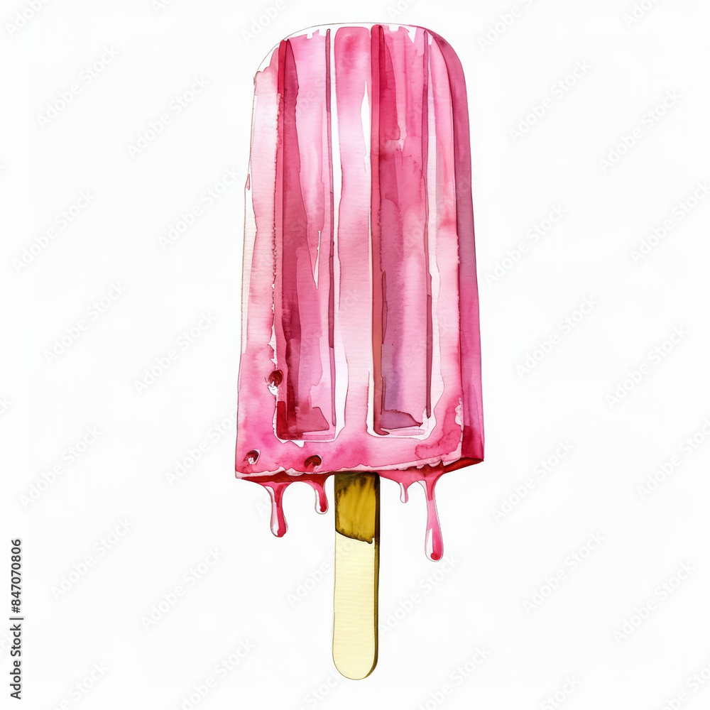 Dripping Pink Popsicle on a Bright Sunny Day Watercolor Illustration Dripping Pink Popsicle on a Bright Sunny Day Watercolor Illustration