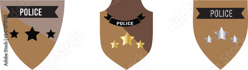 Police badges. Officer government badge, special police security medallion and federal agent signs, policeman insignia vector simple patches set