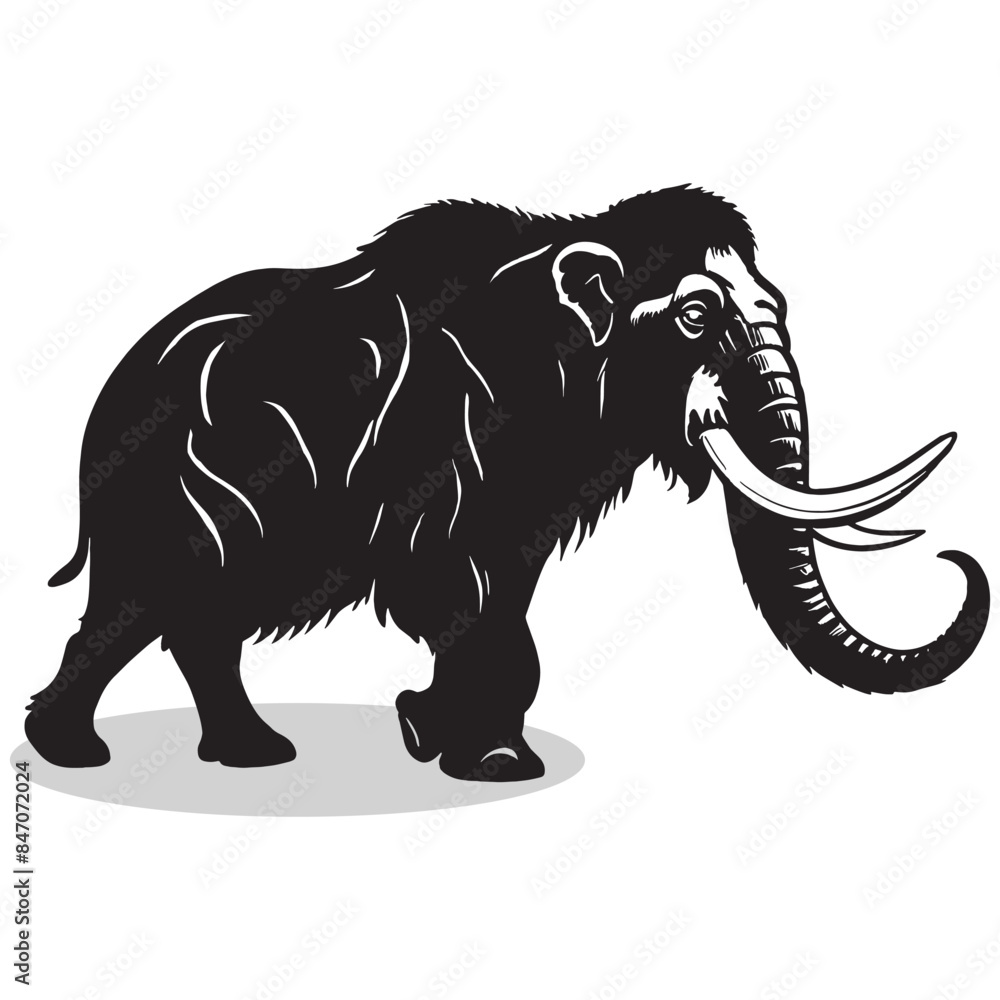 Mammoth silhouettes and icons. Black flat color simple elegant white