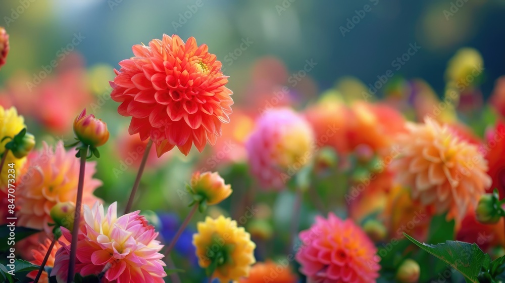 Vibrant dahlia blooming in the autumn season Vibrant dahlia blooming in the autumn season