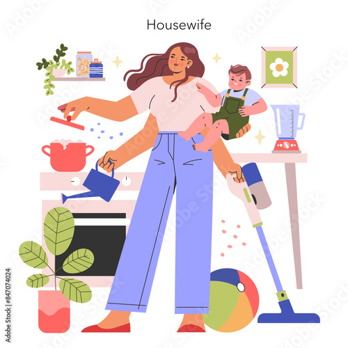 Housewife. Flat Vector Illustration