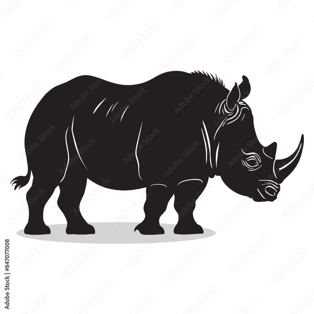Rhino silhouettes and icons. Black flat color simple elegant white background Manatee animal vector and illustration.