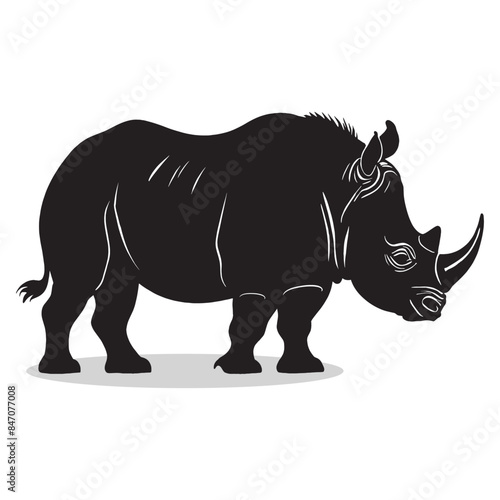 Rhino silhouettes and icons. Black flat color simple elegant white background Manatee animal vector and illustration.