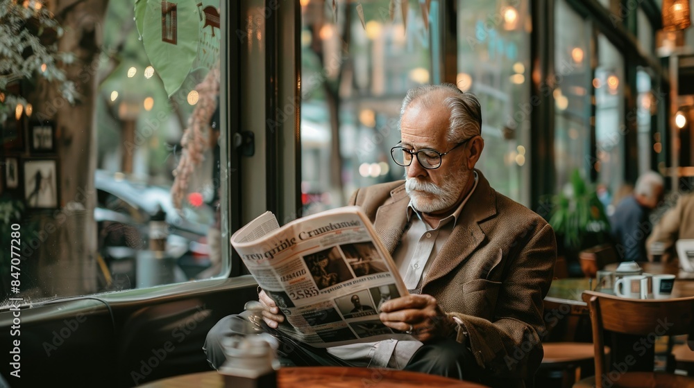 Man reading a newspaper in a café AI generated Man reading a newspaper in a café AI generated