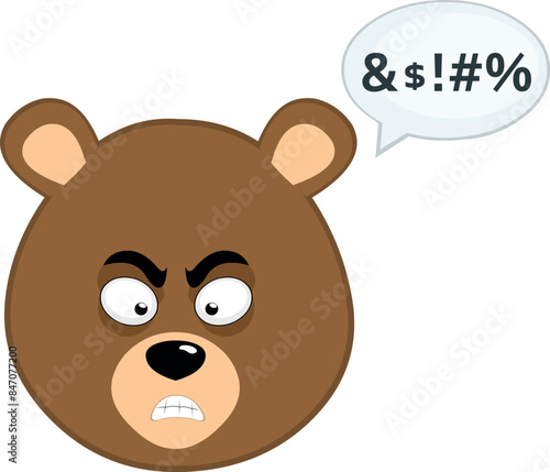 vector illustration face brown bear grizzly cartoon, with a speech bubble and insult text
