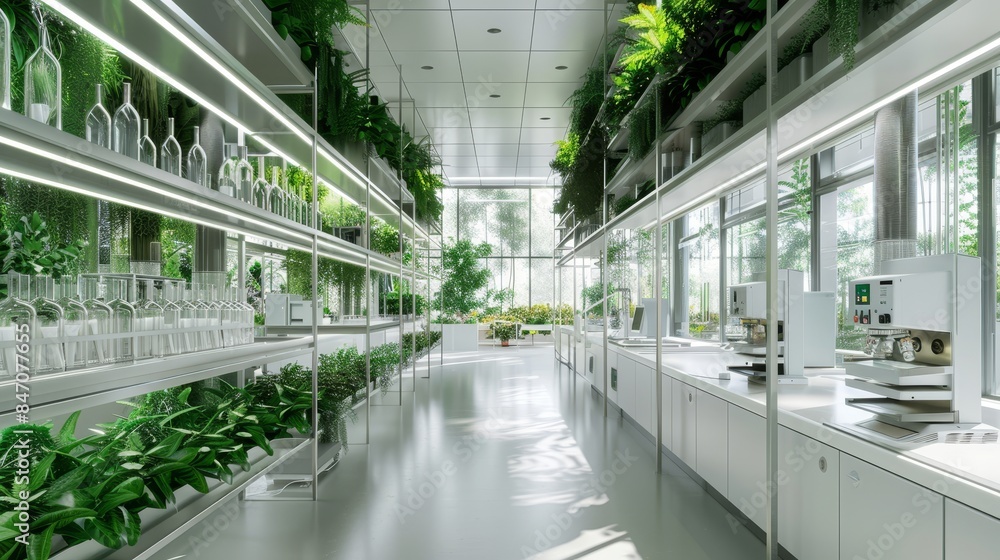 State-of-the-art biotech lab with sustainable design, cutting-edge instrumentation, and biophilic integration for groundbreaking medical research. State-of-the-art biotech lab with sustainable design, cutting-edge instrumentation, and biophilic integration for groundbreaking medical research.