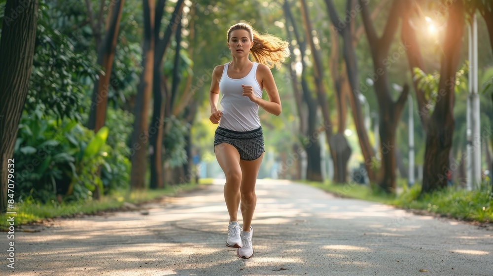 Woman jogging in a park AI generated Woman jogging in a park AI generated