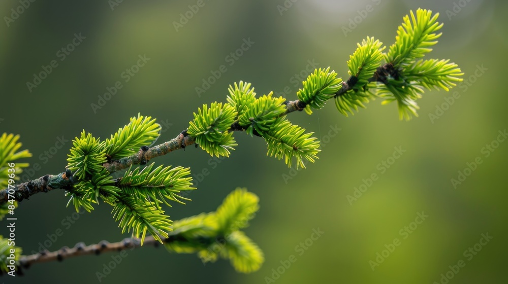 Spruce branch constantly refreshed with budding small bright green branches Spruce branch constantly refreshed with budding small bright green branches