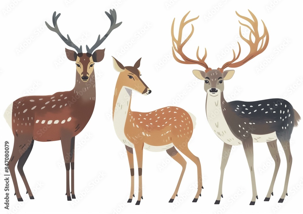 Cartoon Illustration of Three Elegant Deer with Antlers Cartoon Illustration of Three Elegant Deer with Antlers
