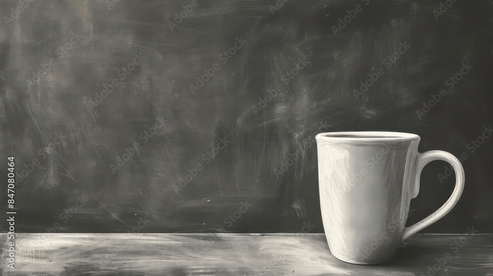 chalk texture illustration of hot coffee mug isolated on vintage blackboard with copy space. Generative AI chalk texture illustration of hot coffee mug isolated on vintage blackboard with copy space. Generative AI