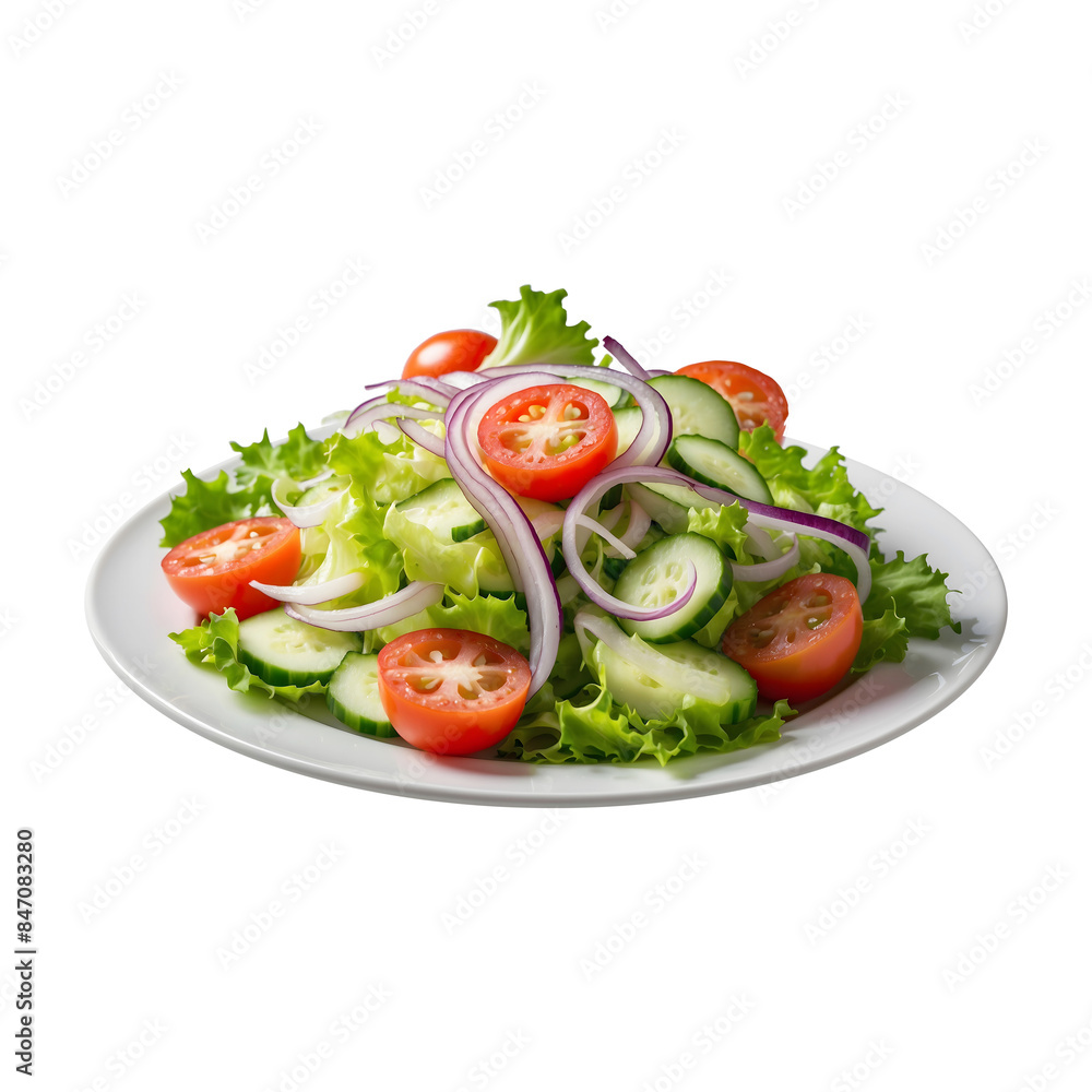 Healthy Plate of Onion Tomato Cucumber Lettuce isolated on a transparent background Healthy Plate of Onion Tomato Cucumber Lettuce isolated on a transparent background