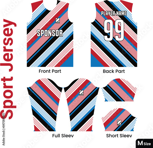 Jersey design template for printing and sublimation. Medium size geometric line jersey pattern template t-shirt