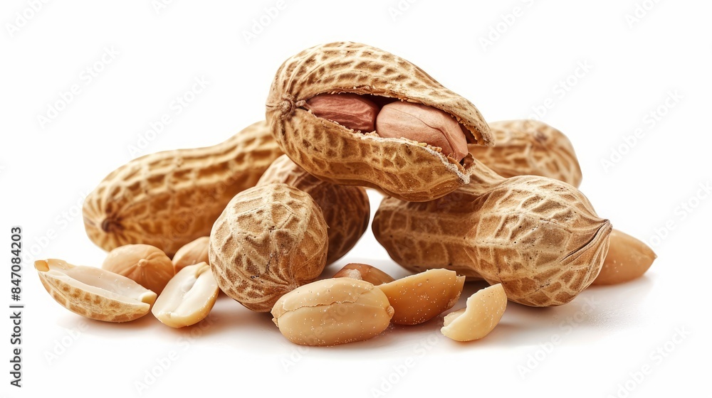 Organic peanuts in their shells are ripe and isolated on a white background Organic peanuts in their shells are ripe and isolated on a white background