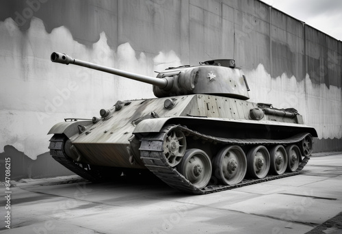 A high-resolution AI-generated photograph of a vintage military tank, showcasing its historical design and rugged details. Ideal for use in historical documentaries, educational materials, and vintage
