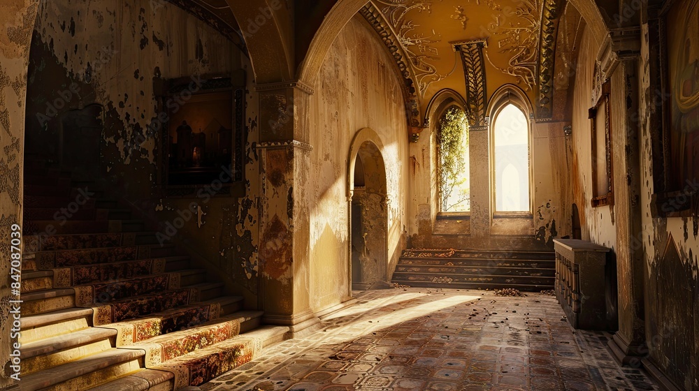 Fototapeta premium Mystical Mountain Monasteries. AI generated art illustration.