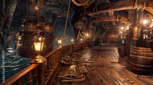 Pirate Ships Interior Reference. AI generated art illustration.