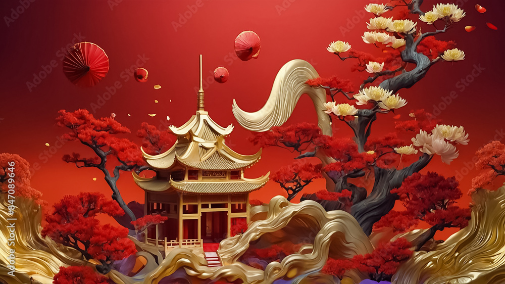 beautiful flowers, golden, Chinese style beautiful flowers, golden, Chinese style