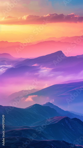 sunset in mountains and twilight sky