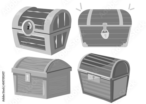 Closed wooden chest box illustration. Treasure box silhouettes