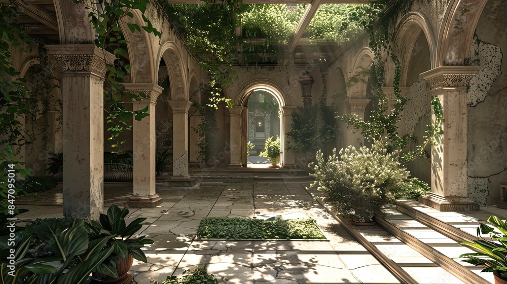 Fototapeta premium Roman Villa Atrium Environment. AI generated art illustration.