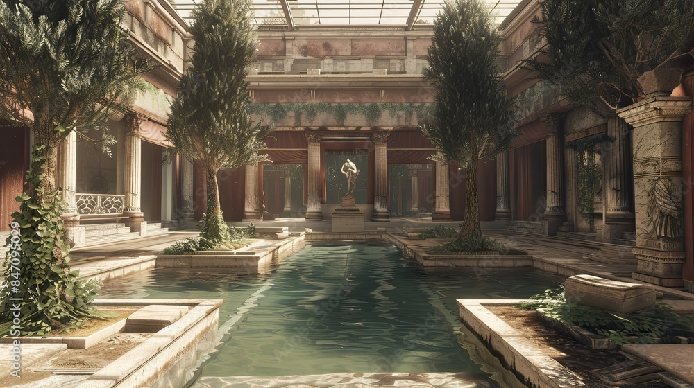 Obraz premium Roman Villa Atrium Environment. AI generated art illustration.