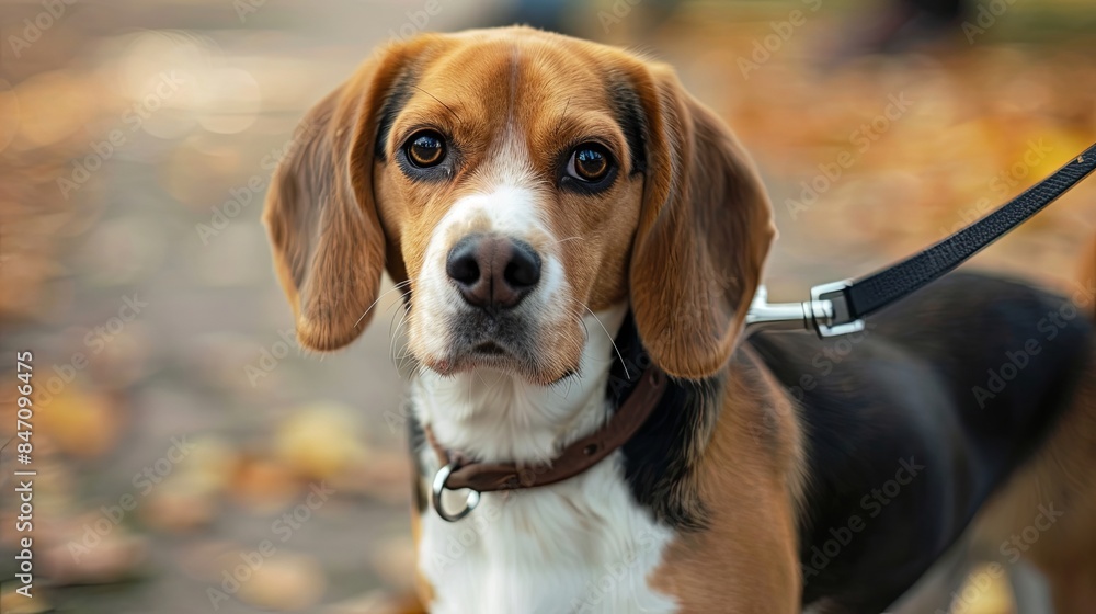 Joyful Walk in the Park with Beagle and Owner Joyful Walk in the Park with Beagle and Owner