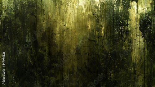 Abstract background with dark green and black shades, reminiscent of the texture of an old, stained and cracked surface, copy space banner © Neuro architect