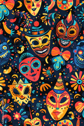 Seamless Carnival Pattern with Circus Artists and Festival Characters