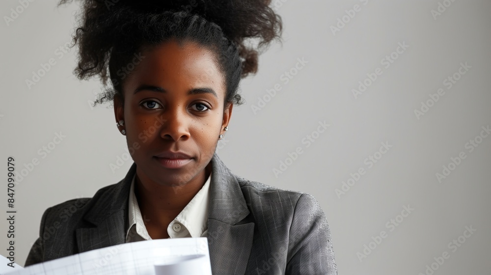 African American Female Architect with Blueprints in Blazer African American Female Architect with Blueprints in Blazer