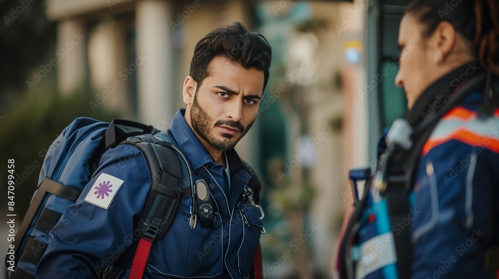 Fototapeta premium Middle Eastern Male Paramedic in Uniform with Medical Bag
