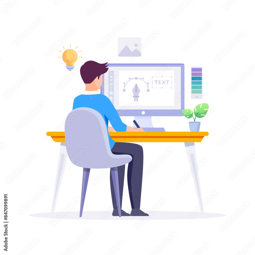 Graphic designer work on desk vector illustration. Graphic designer work on desk vector illustration.