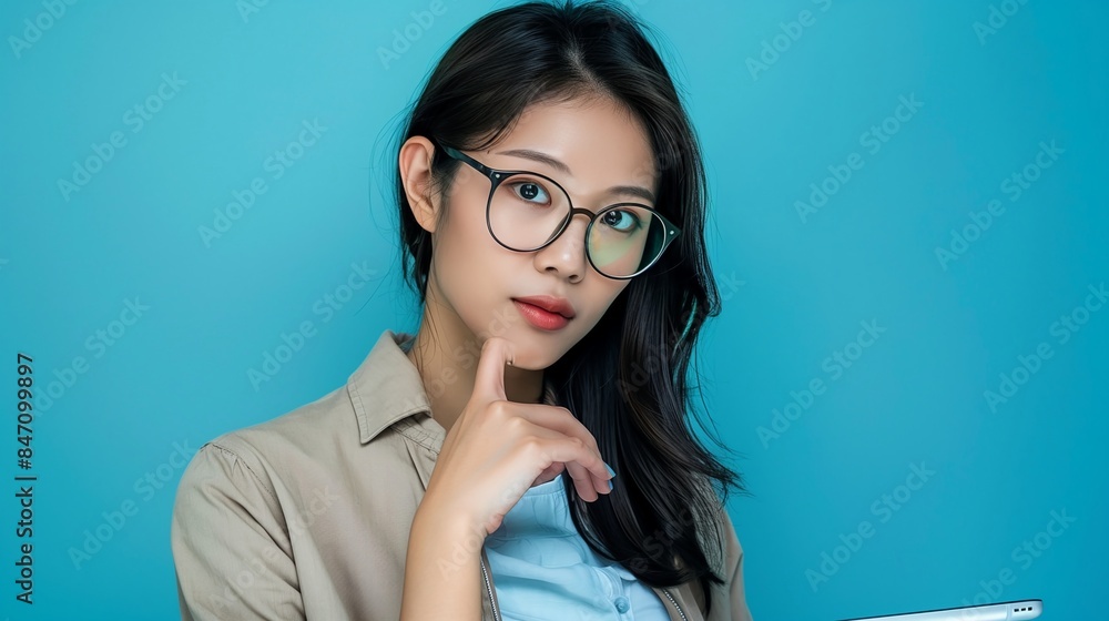 Asian Female Teacher with Glasses and Tablet Asian Female Teacher with Glasses and Tablet