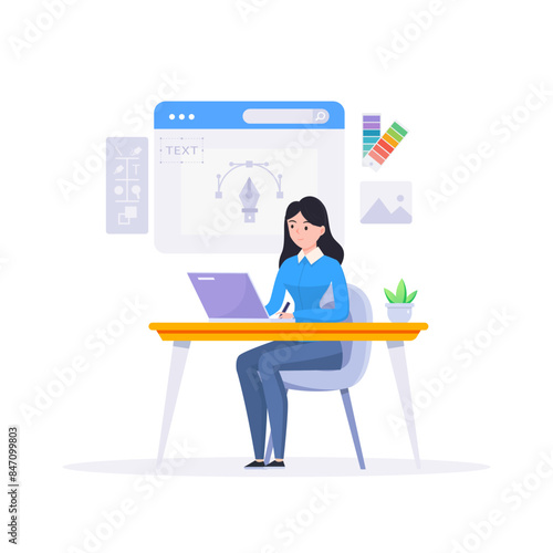 Graphic designer work on desk vector illustration.