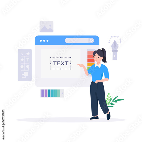 Graphic designer work on desk vector illustration.
