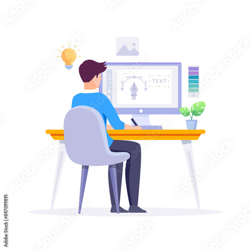 Graphic designer work on desk vector illustration.