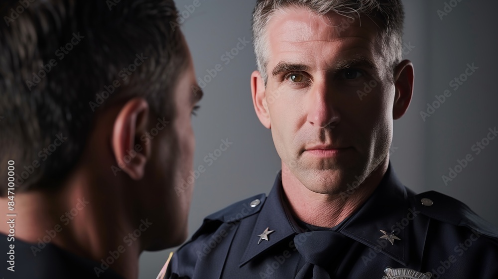 Caucasian Male Police Officer in Uniform Looking at Camera Caucasian Male Police Officer in Uniform Looking at Camera