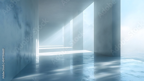 Modern Architectural Design of a Spacious Corridor With Blue Flooring
