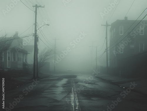 Misty Urban Street at Dawn