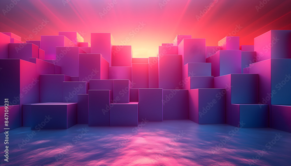 Surreal Neon Cubes in a 3D Abstract Art Installation