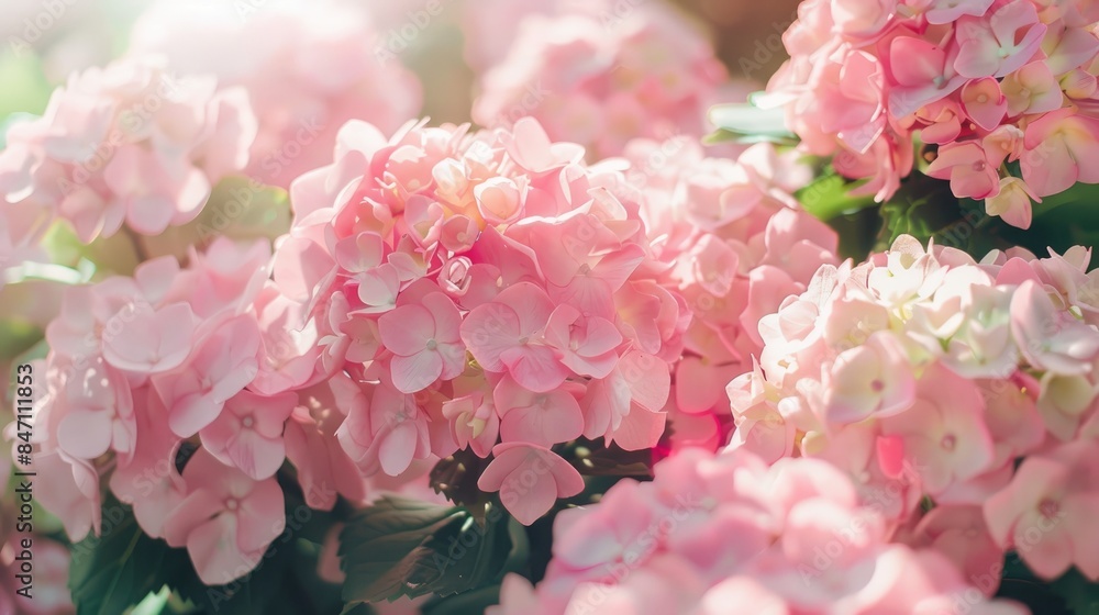 Beautiful light pink hydrangea flowers in full bloom Beautiful light pink hydrangea flowers in full bloom