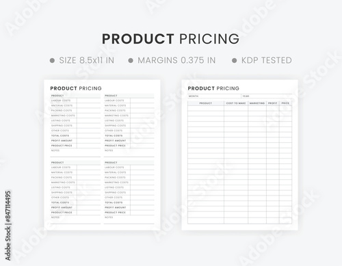 Simple Product Pricing Template Printable, Product Pricing Sheet Calculator, Item Price List, Small Business Costs Planner
