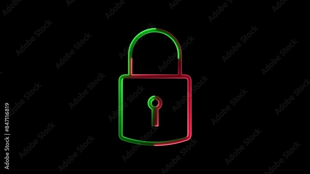 Abstract neon shine lock icon animation with black background. Abstract neon shine lock icon animation with black background.